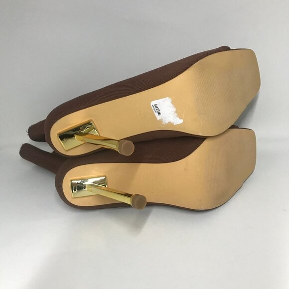 Liliana Brown Fabric Knit Sock High Heel Peep Toe Stiletto Booties Size 10 - Picture 7 of 8